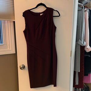 Calvin Klein Sleeveless Midi Dress in Deep Burgundy